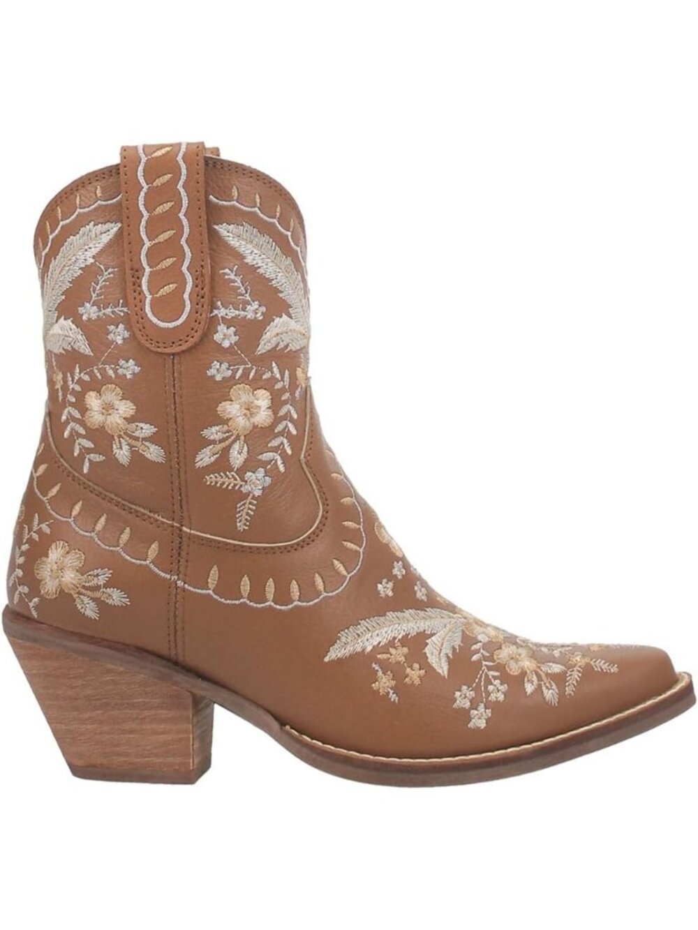 Women’s Brown Embroidered Floral Western Boots, Snip Toe Fashion Booties